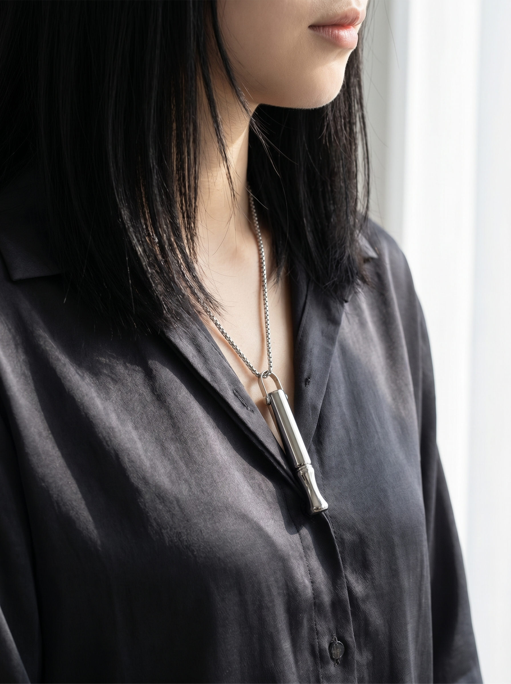 Breath Meditation Necklace in home setting - Persephone