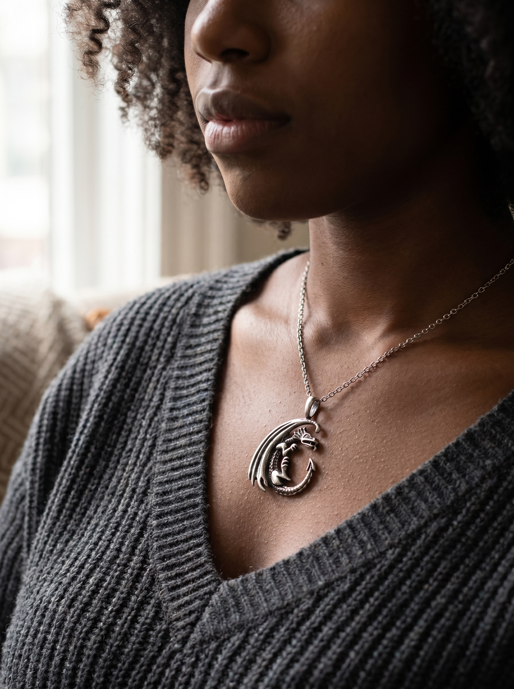 Dragon Moon Amulet worn - Persephone
