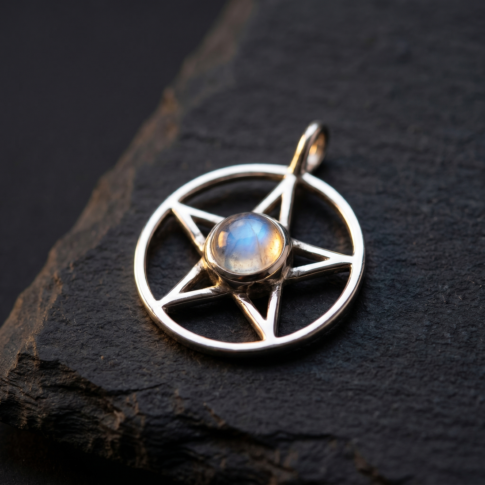 Moonstone Pentagram Sterling Pendant - Persephone lifestyle product photo